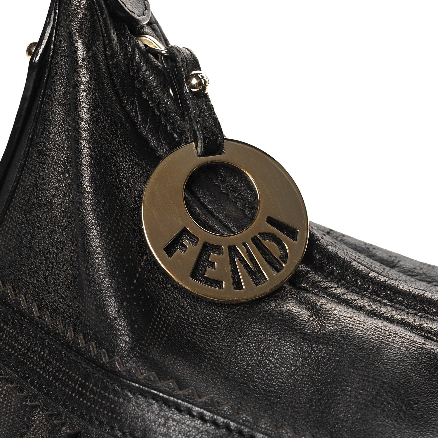 Fendi Vitello FF Perforated Chef Hobo Black 10 of 11