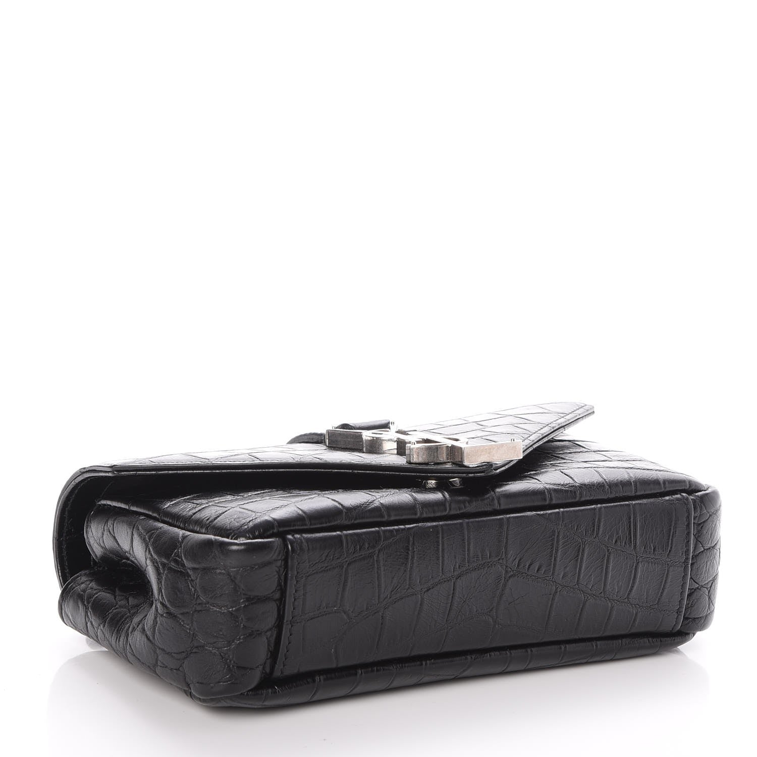 Saint Laurent Calfskin Crocodile Embossed Baby Monogram Classic Chain Bag Black 4 of 7