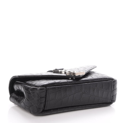 Saint Laurent Calfskin Crocodile Embossed Baby Monogram Classic Chain Bag Black 4 of 7