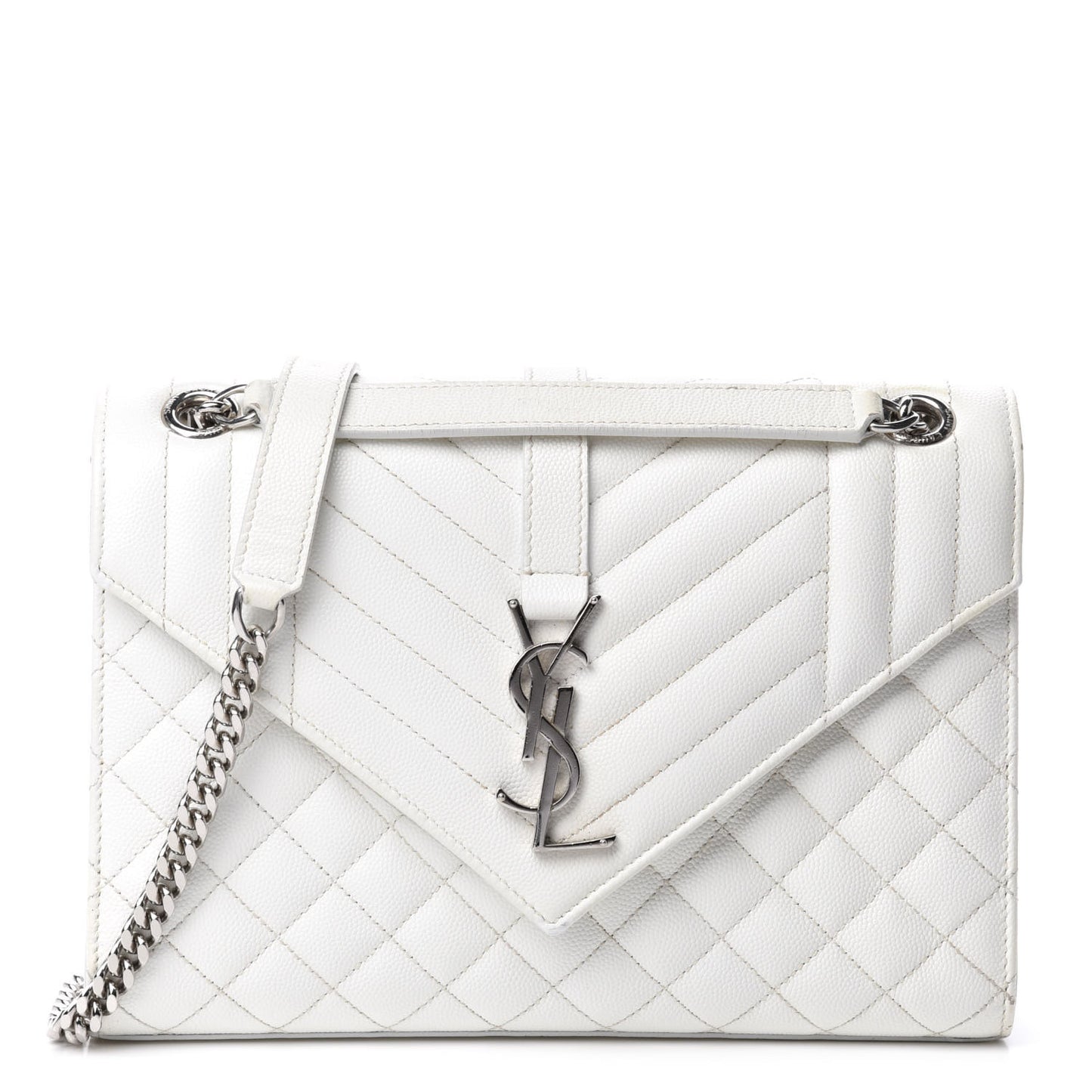 Grain De Poudre Textured Mixed Matelasse Medium Triquilt Monogram Satchel Blanc Vintage