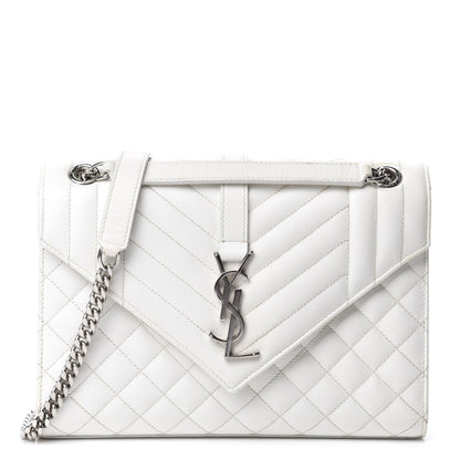 Saint Laurent Grain De Poudre Textured Mixed Matelasse Medium Triquilt Monogram Satchel Blanc Vintage 1 of 15
