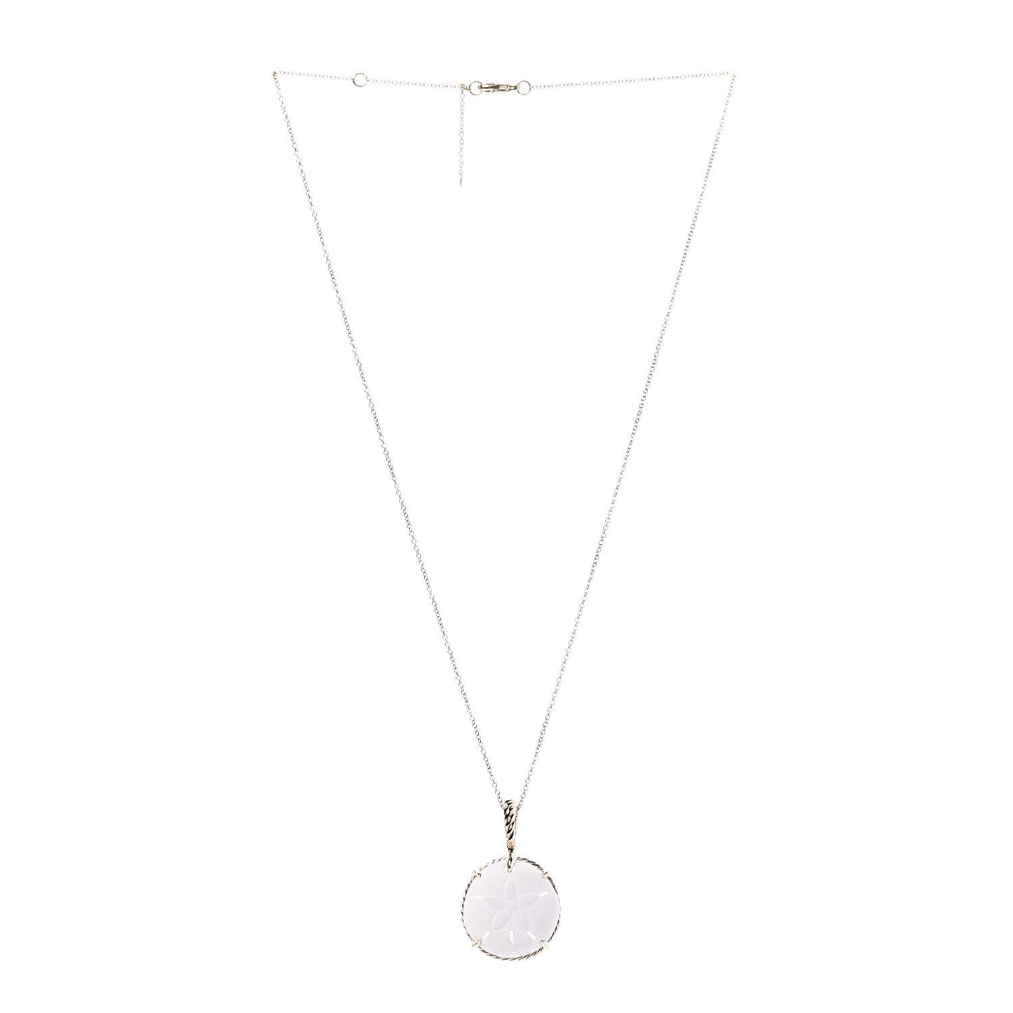 18K Yellow Gold White Agate Sand Dollar Amulet Pendant Necklace