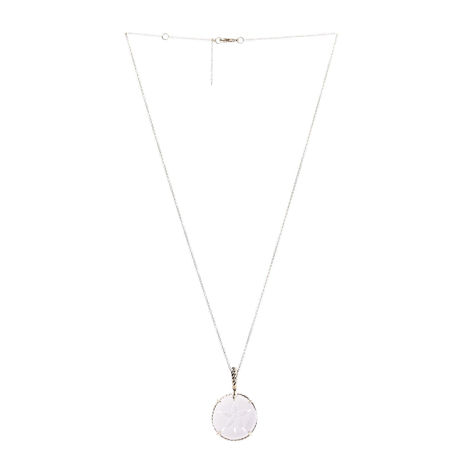 David Yurman 18K Yellow Gold White Agate Sand Dollar Amulet Pendant Necklace 3 of 6