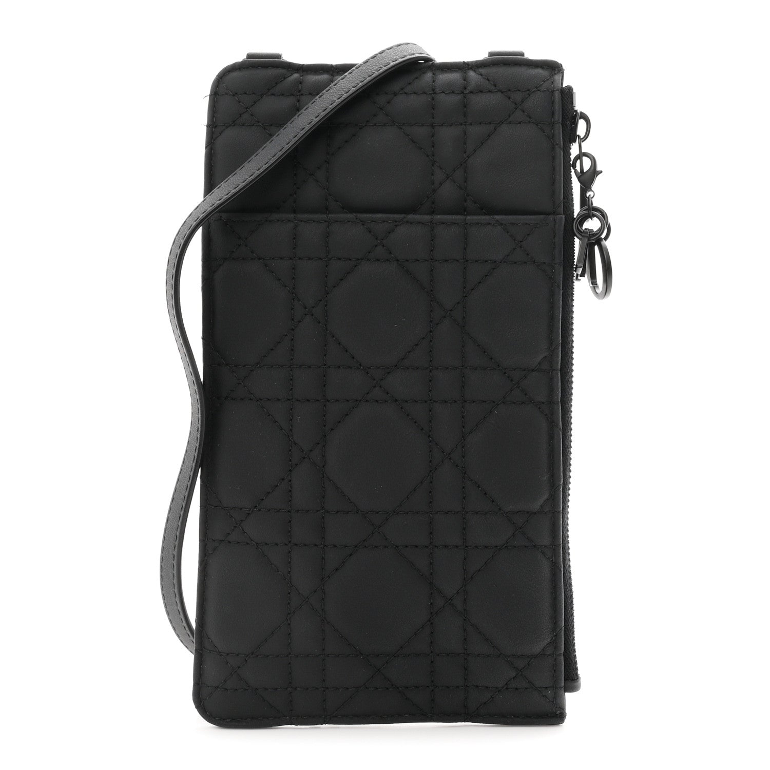 Christian Dior Ultra Matte Calfskin Cannage Lady Dior Zip Wallet With Strap Black 1 of 10