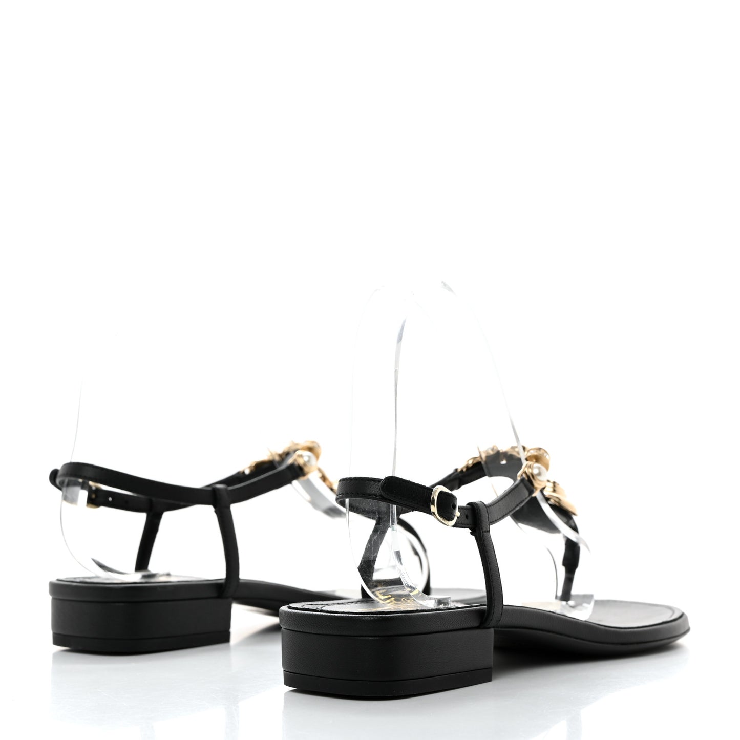 Lambskin Metal Heart Thong Sandals 39.5 Black