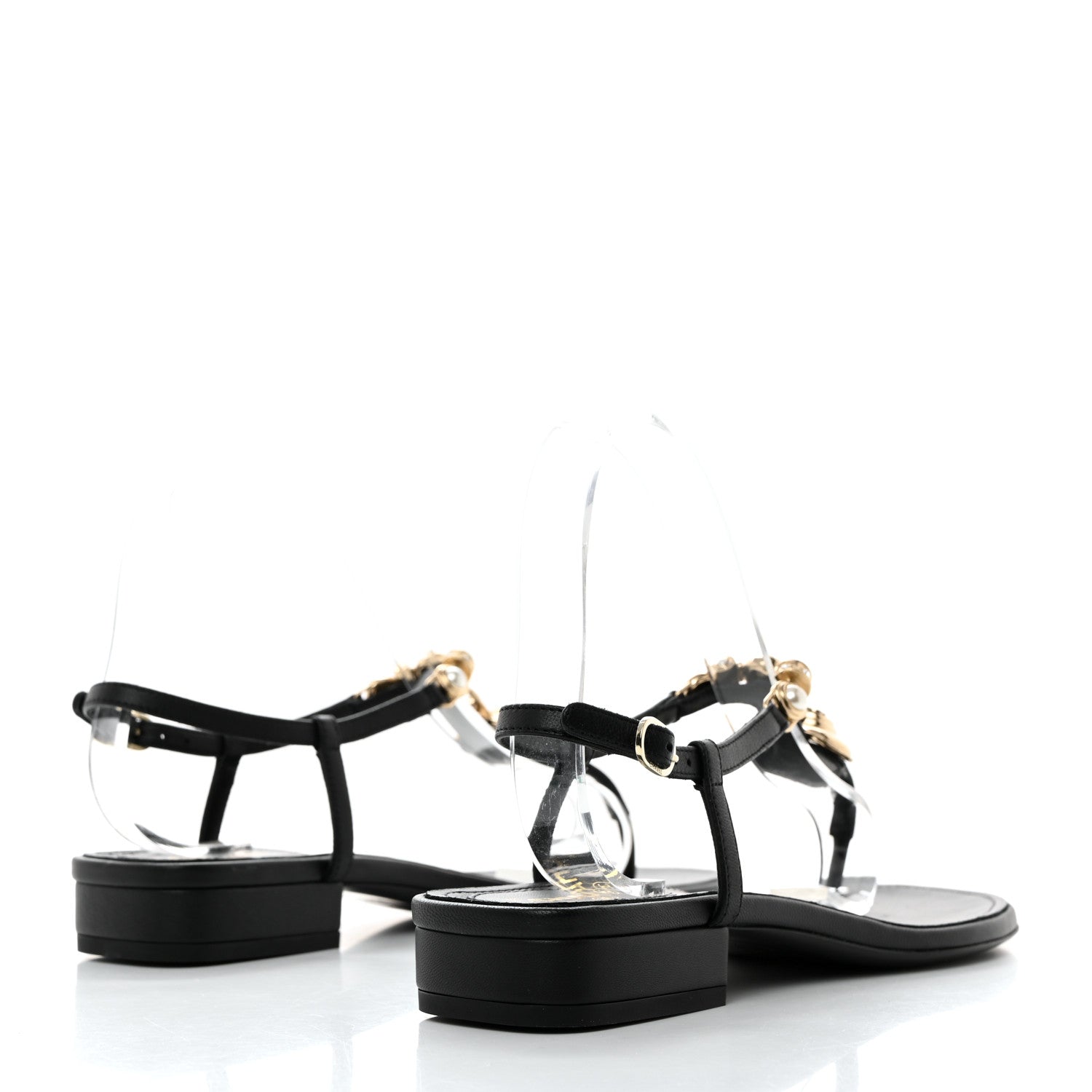 Chanel Lambskin Metal Heart Thong Sandals 39.5 Black 4 of 7