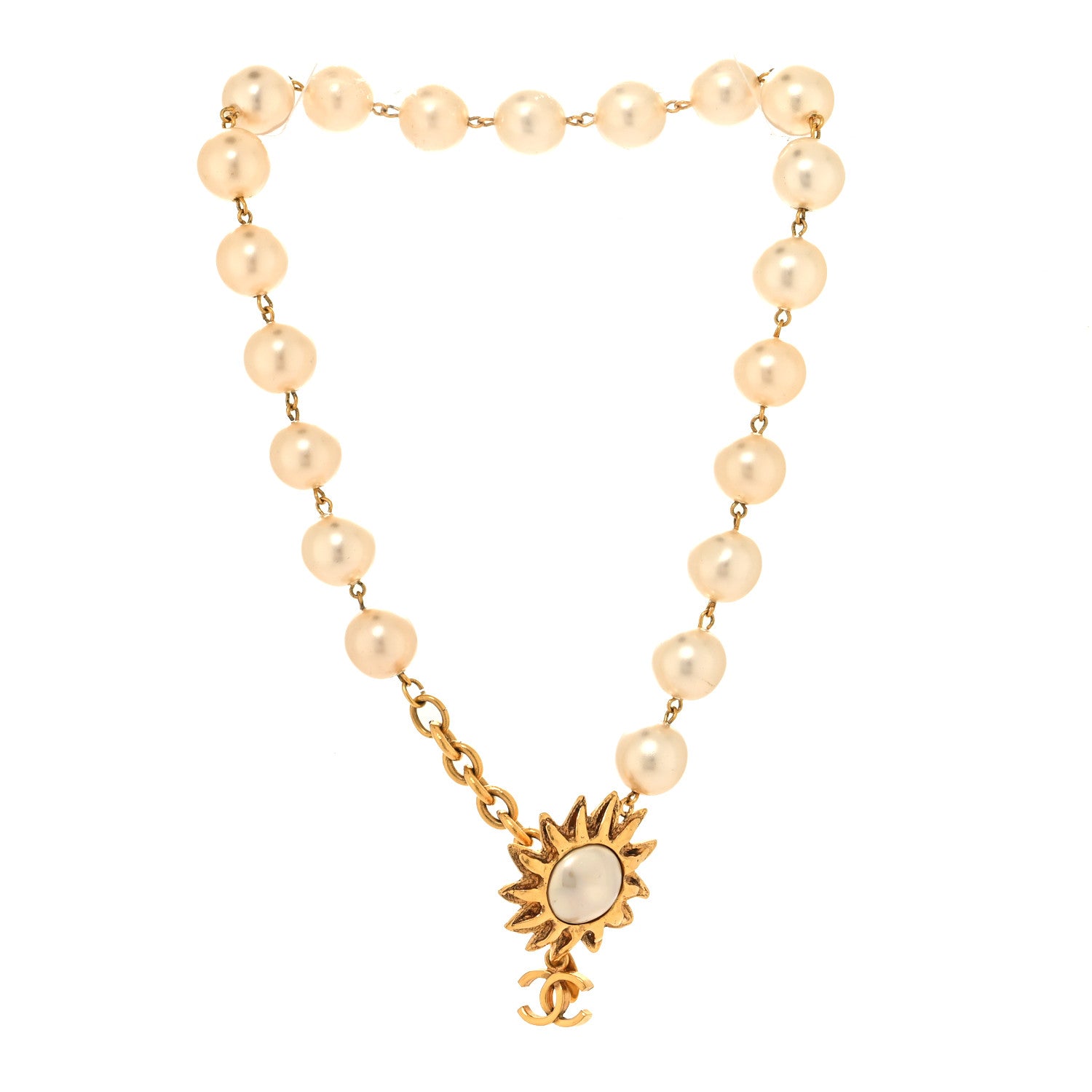 Chanel Pearl Flower CC Necklace Gold 3 of 5