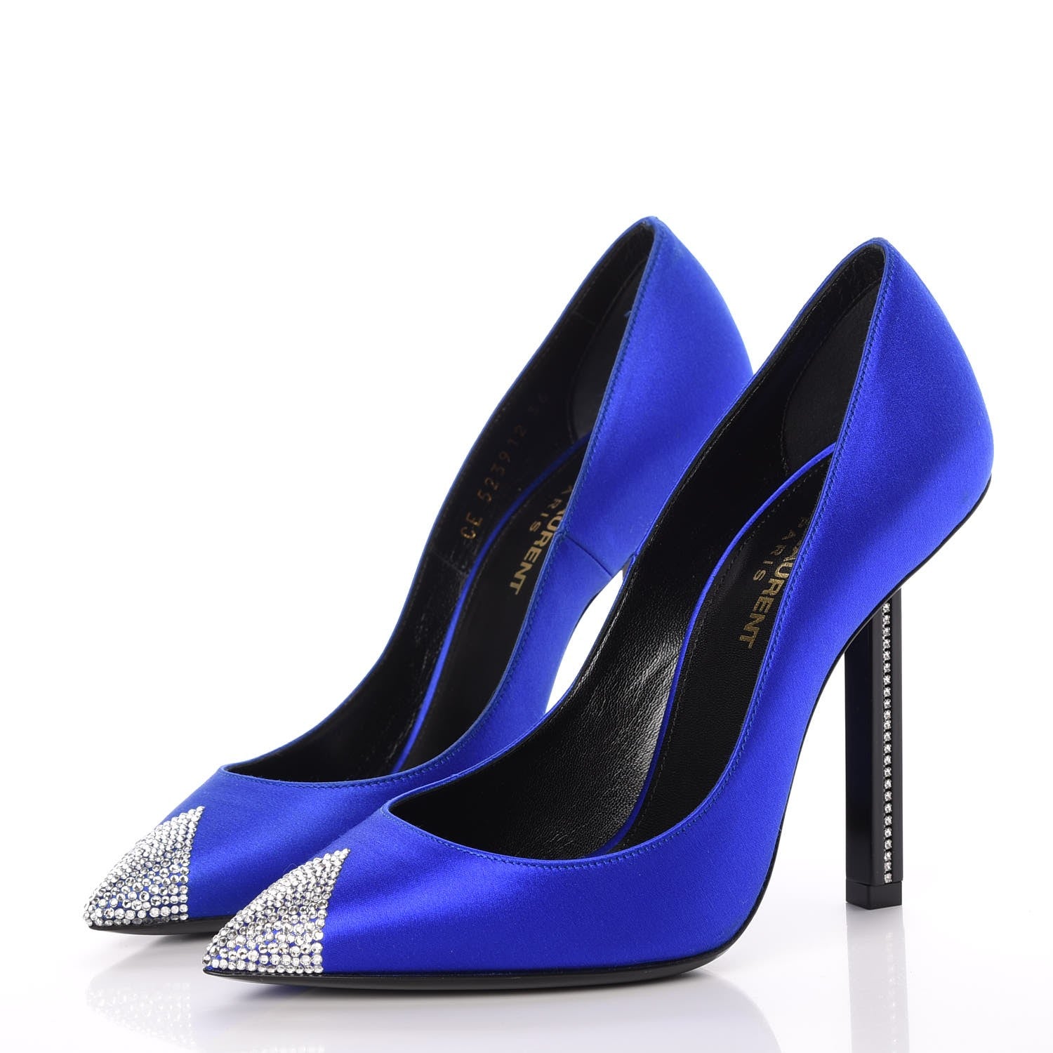 Saint Laurent Satin Crystal Embellished Tower 110 Pump 36 Blue 3 of 9