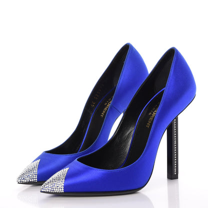 Saint Laurent Satin Crystal Embellished Tower 110 Pump 36 Blue 3 of 9