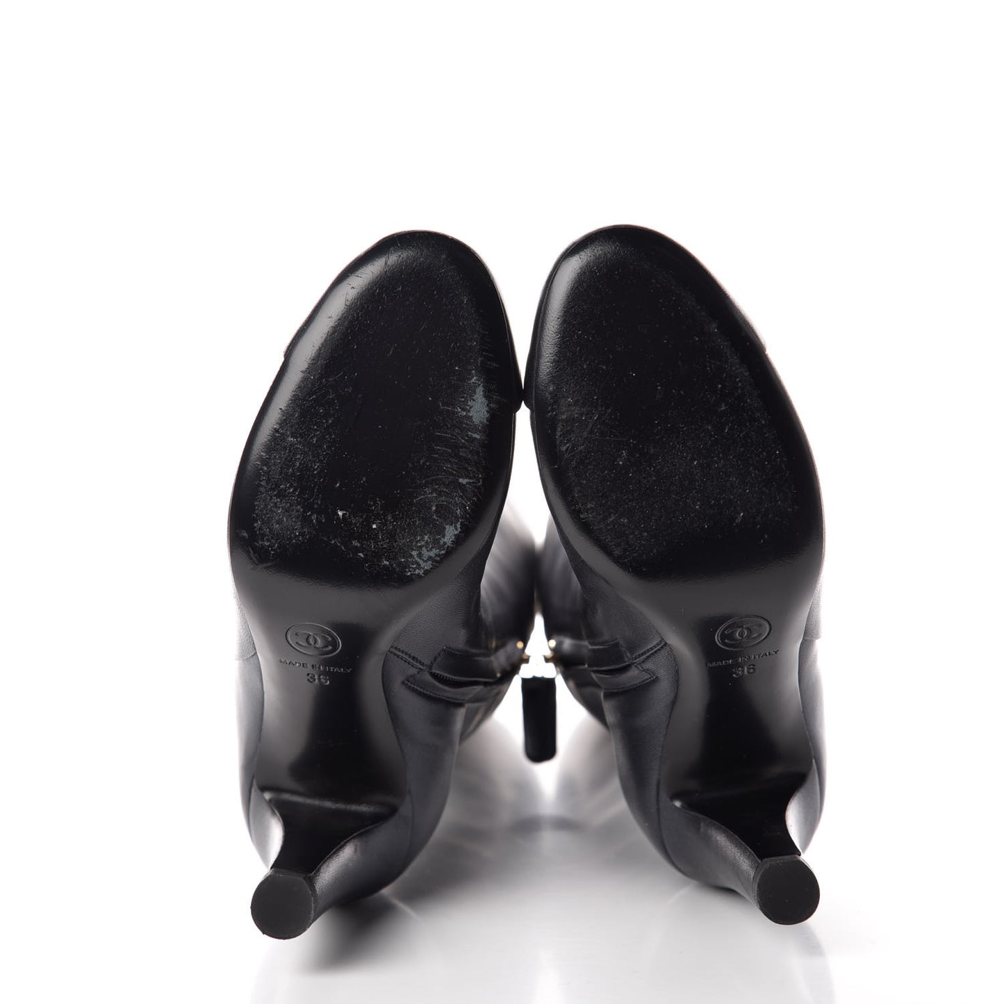 Lambskin CC Cap Toe High Boots 36 Pearly Black