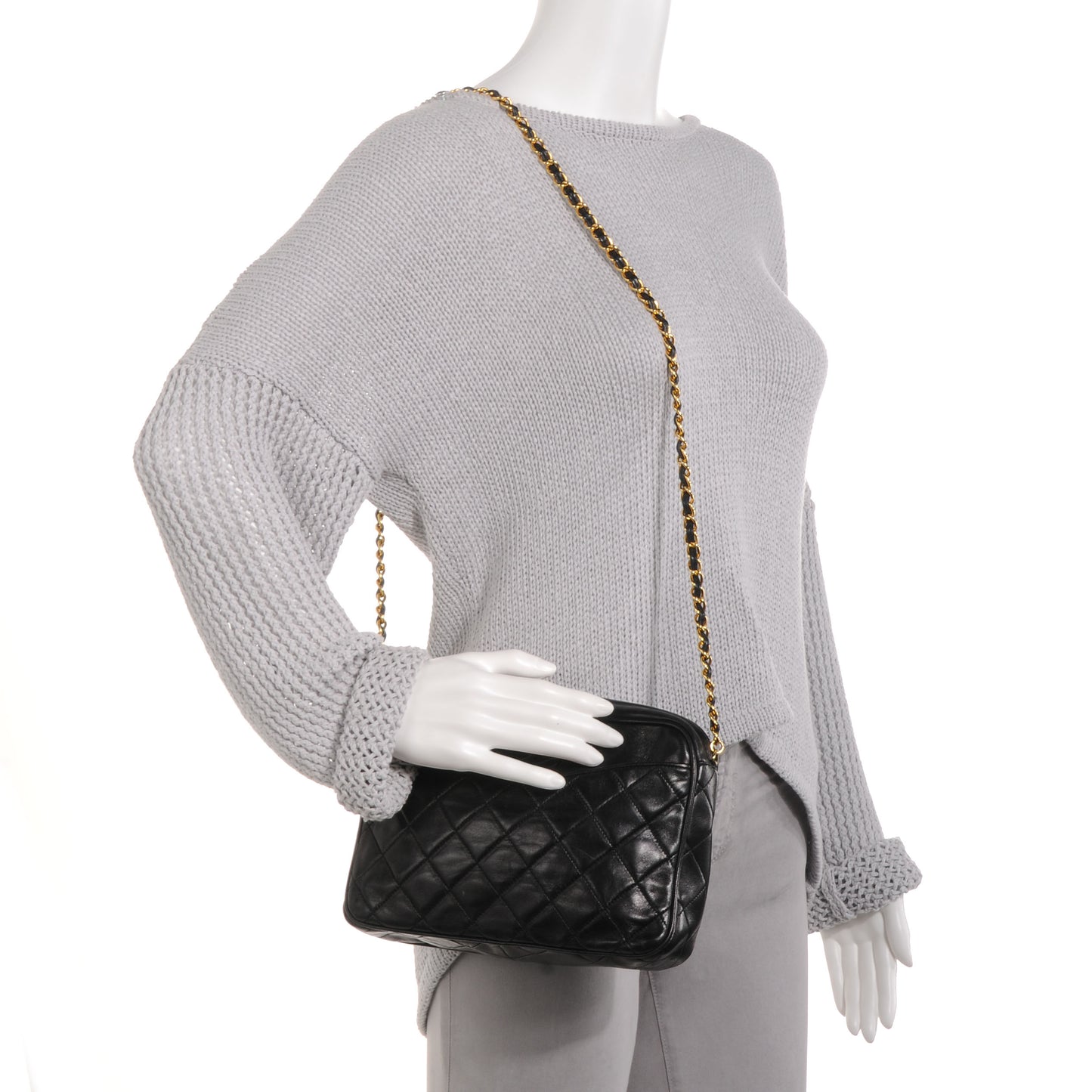 Lambskin Quilted Tassel Camera Case Black