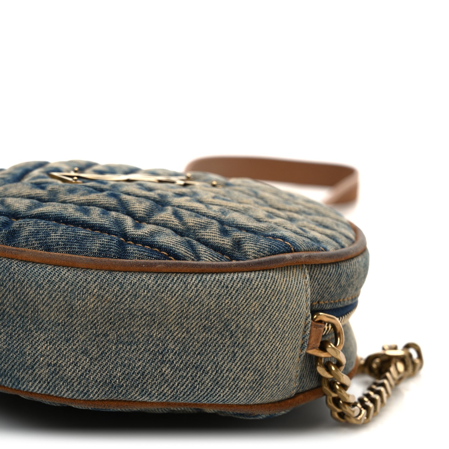 Saint Laurent Denim Matelasse Chevron Quilted Round Vinyle Camera Bag Rodeo Blue Cinnamon 10 of 10