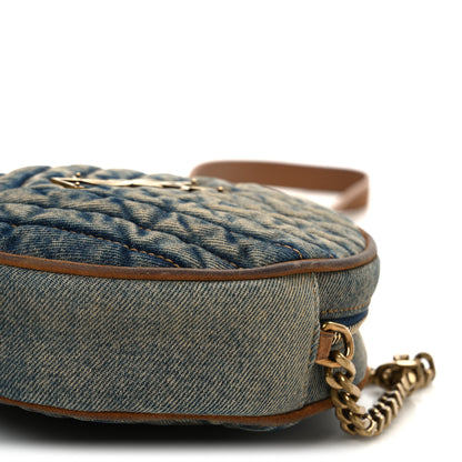 Saint Laurent Denim Matelasse Chevron Quilted Round Vinyle Camera Bag Rodeo Blue Cinnamon 10 of 10