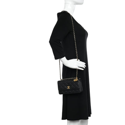 Chanel Shiny Caviar Quilted Flap Charm Wallet On Chain WOC Black 2 of 13