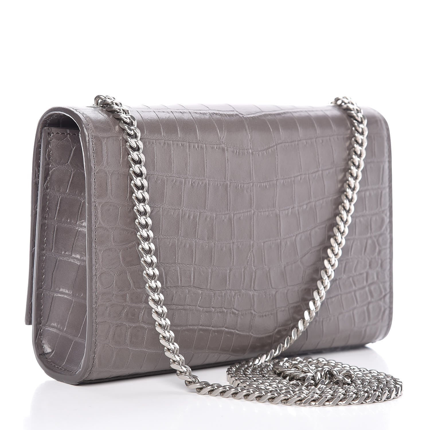 Saint Laurent Calfskin Crocodile Embossed Small Classic Monogram Kate Tassel Satchel Fog 3 of 9