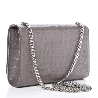 Saint Laurent Calfskin Crocodile Embossed Small Classic Monogram Kate Tassel Satchel Fog 3 of 9