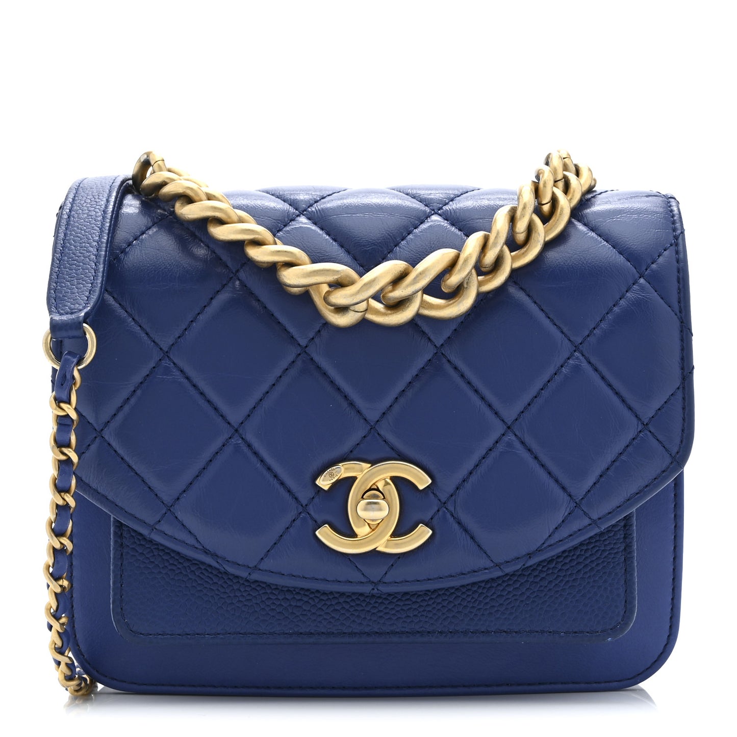 Calfskin Caviar Quilted Mini Chain Handle Flap Blue
