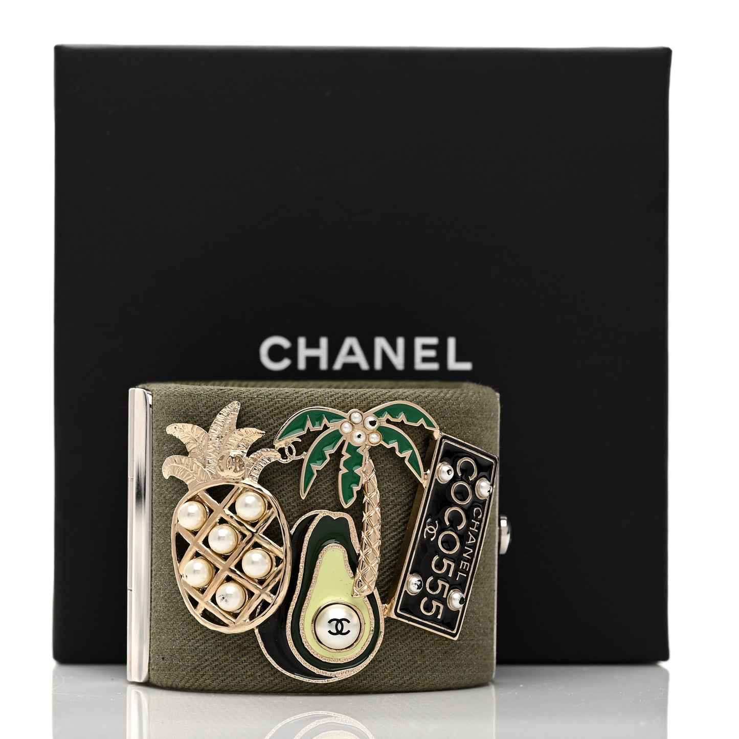 Fabric Enamel Pearl CC Cuff Khaki