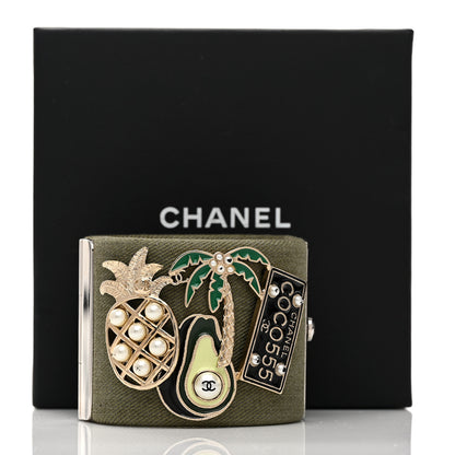 Chanel Fabric Enamel Pearl CC Cuff Khaki 5 of 5