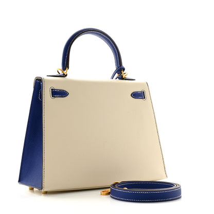 Hermes Epsom Bi-Color Horseshoe Kelly Sellier 25 Craie Bleu Electrique 3 of 13