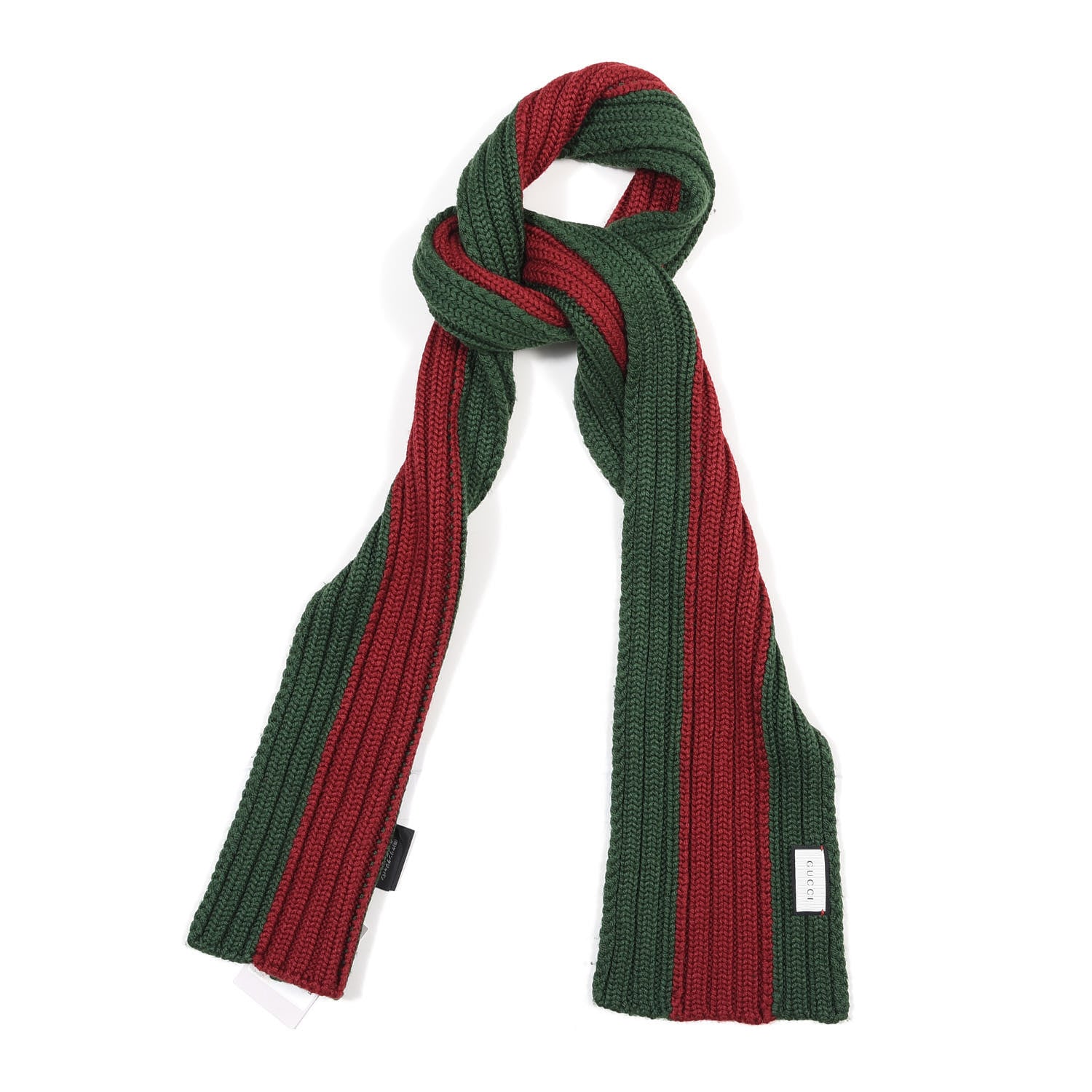 Gucci Silk Wool Knit Web Scarf Green Red 1 of 4