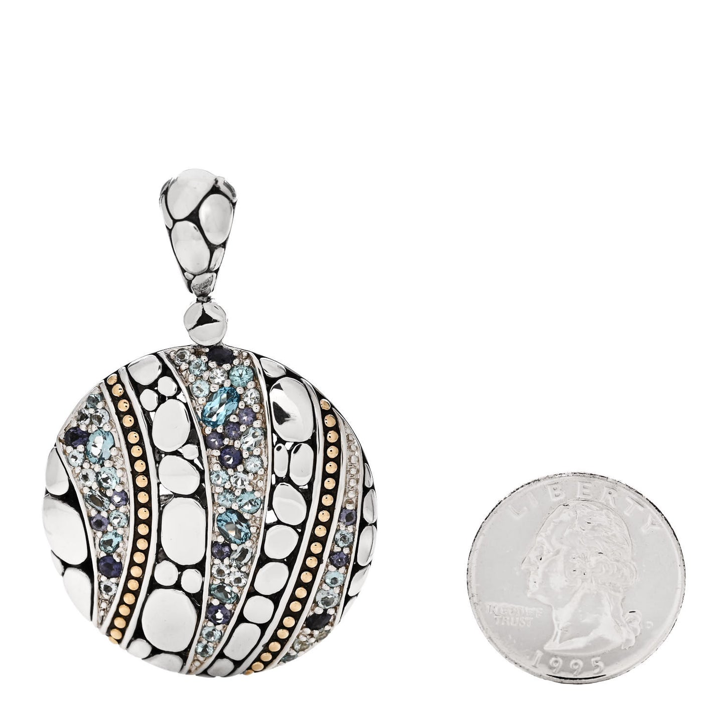 Sterling Silver 18K Yellow Gold Blue Topaz Iolite Aquamarine Kali Lavafire Pendant