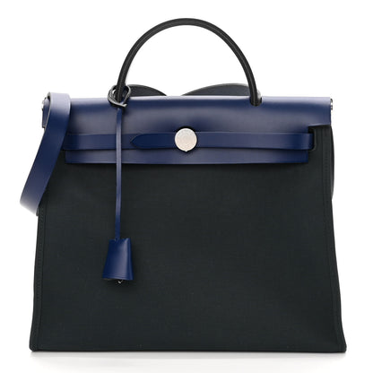 Hermes Vache Hunter Toile Herbag Zip 31 PM Vert Cypress Bleu Saphir 3 of 11