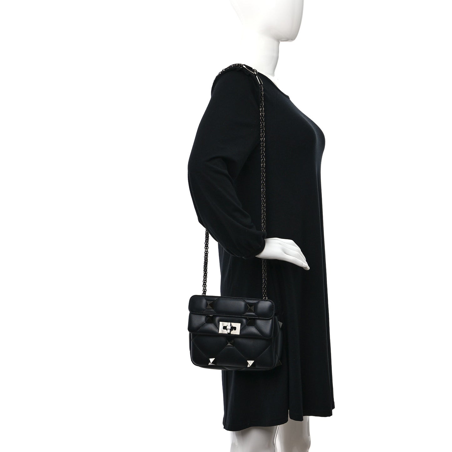 Nappa Monochrome Small Roman Stud Shoulder Bag Black