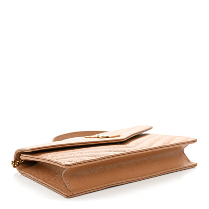 Saint Laurent Grain De Poudre Matelasse Chevron Monogram Envelope Chain Wallet Dune 4 of 10