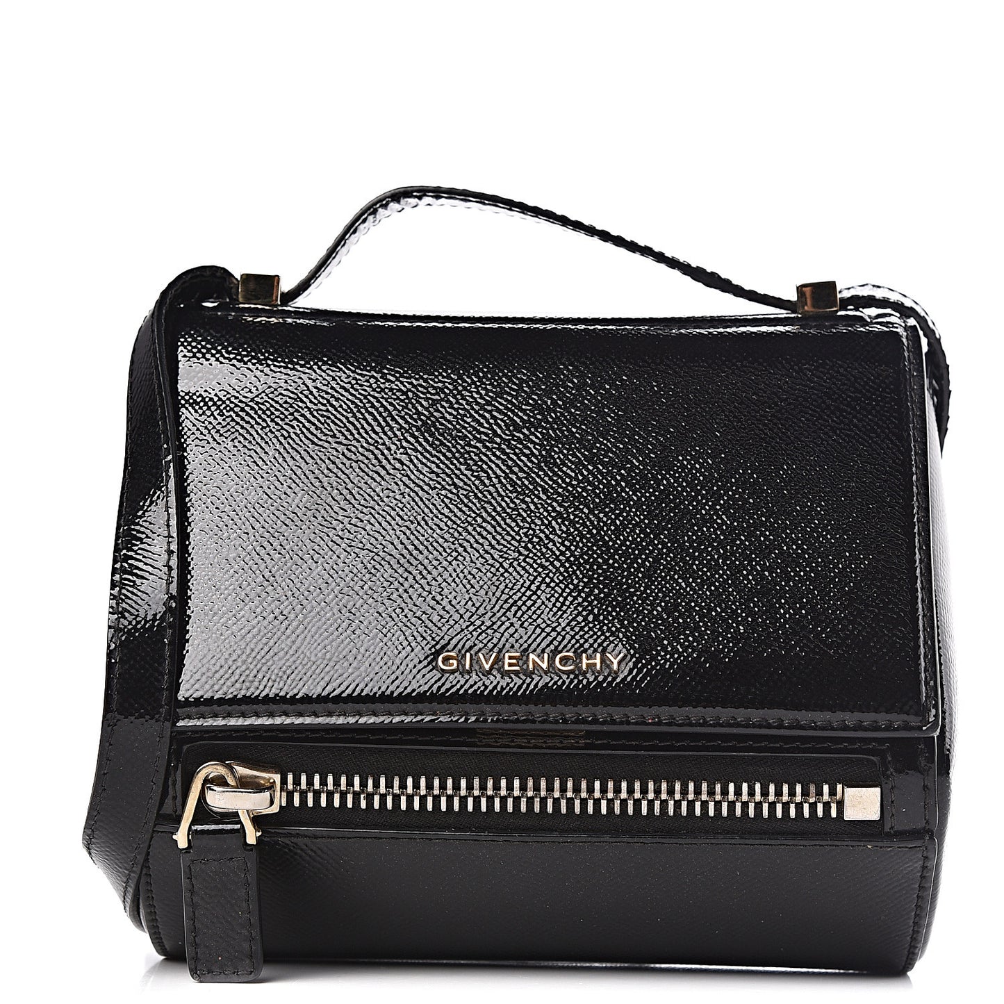 Textured Patent Calfskin Mini Pandora Box Crossbody Bag Black