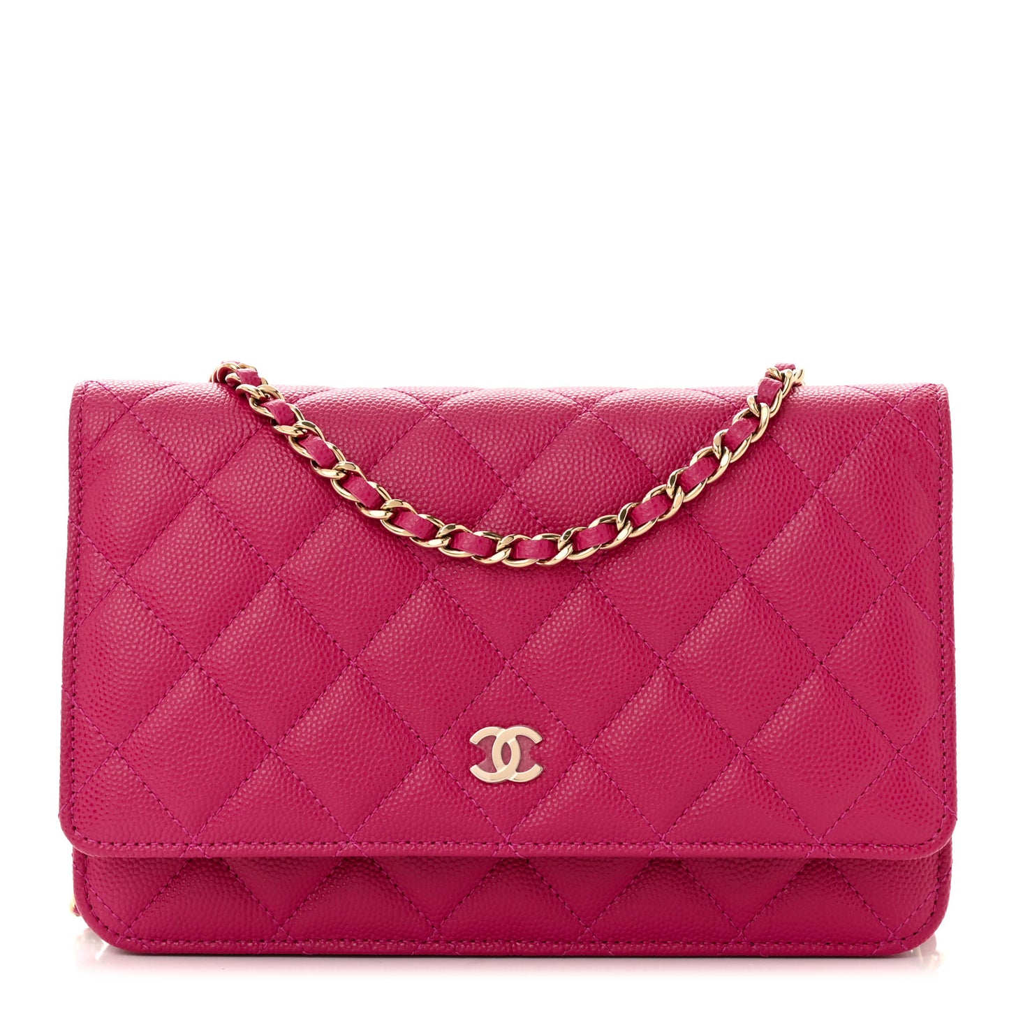 Caviar Quilted Wallet on Chain WOC Fuchsia