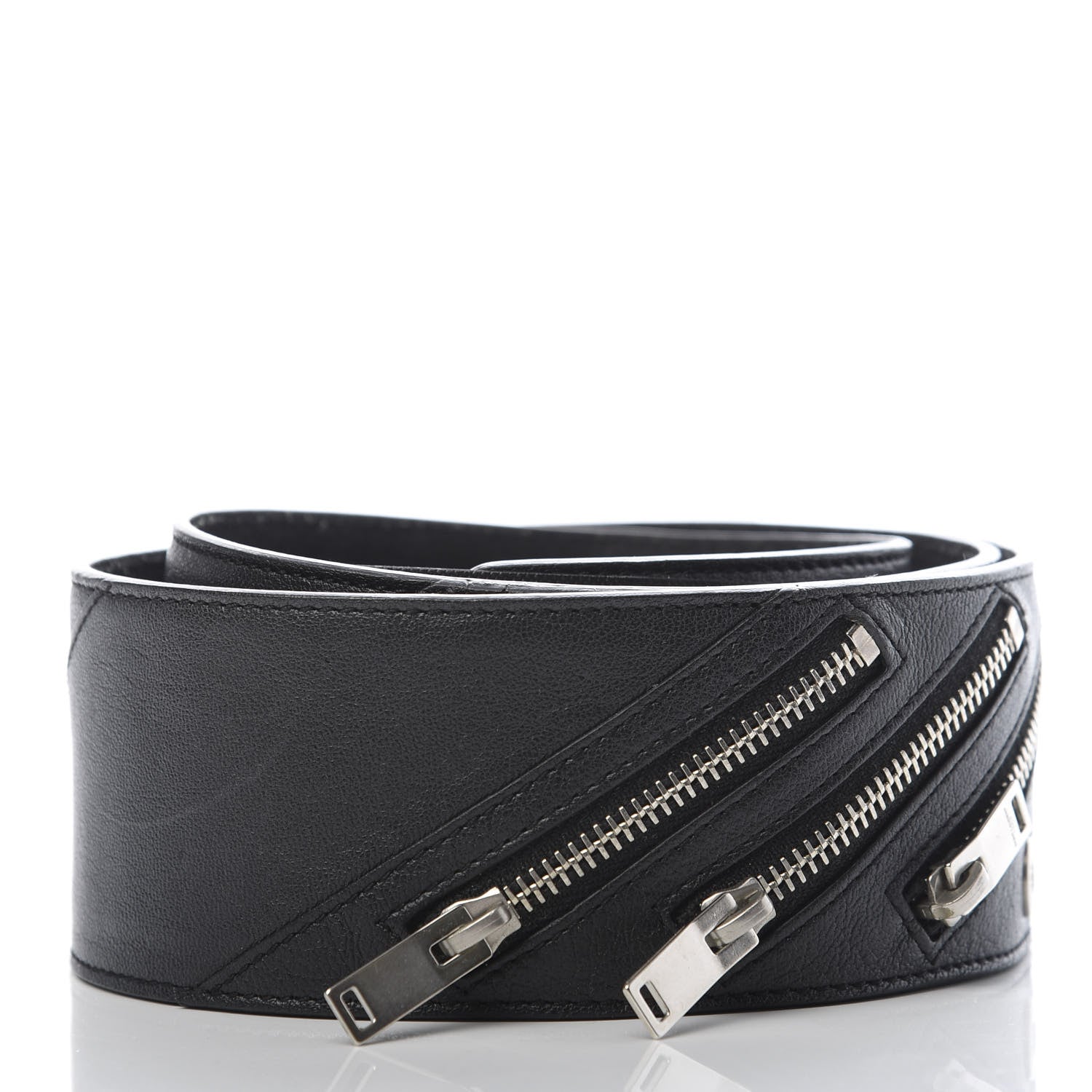 Saint Laurent Calfskin Zippered Snap Belt 85 Black 2 of 4