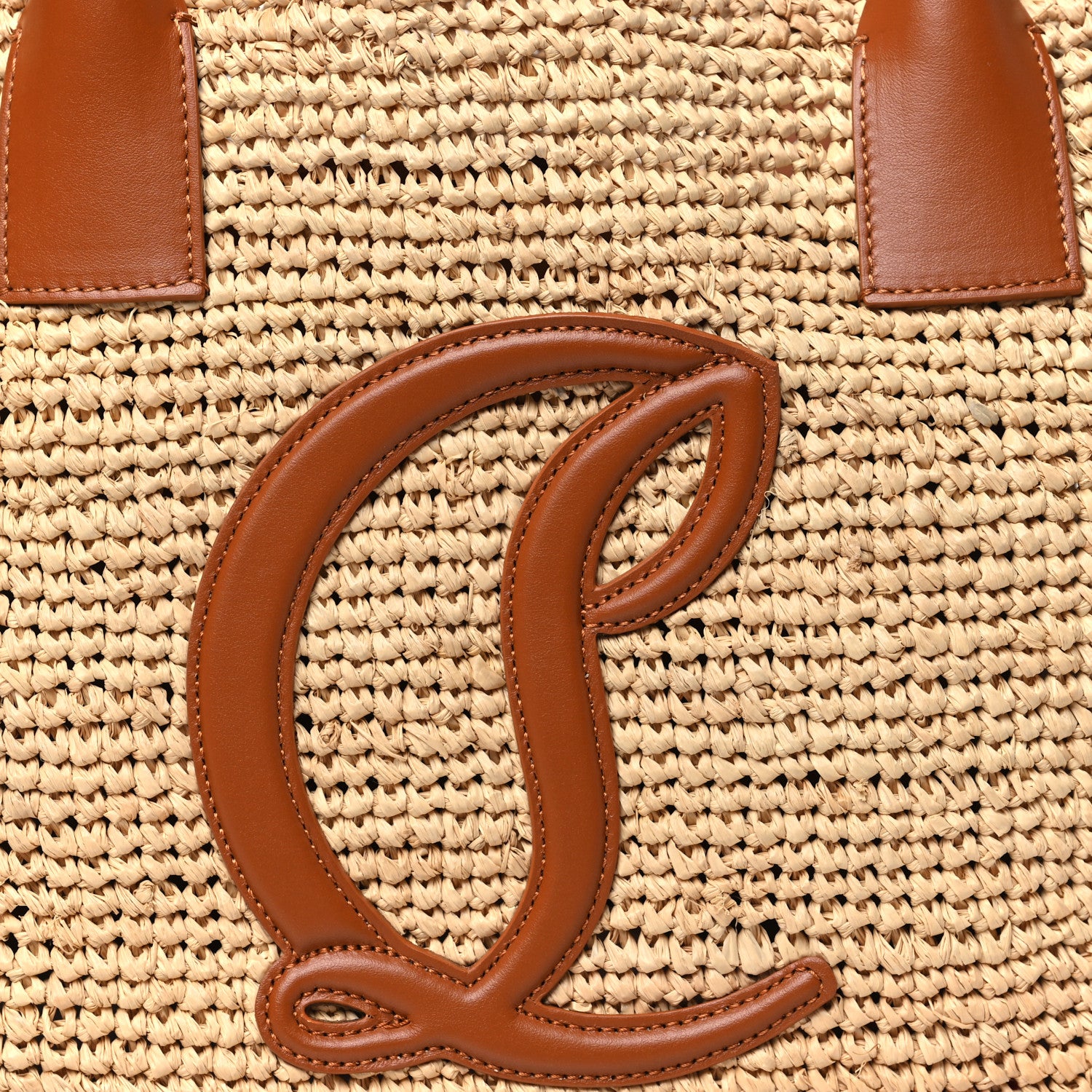 Christian Louboutin Raffia Calfskin Small By My Side Tote Natural Cuoio 9 of 11