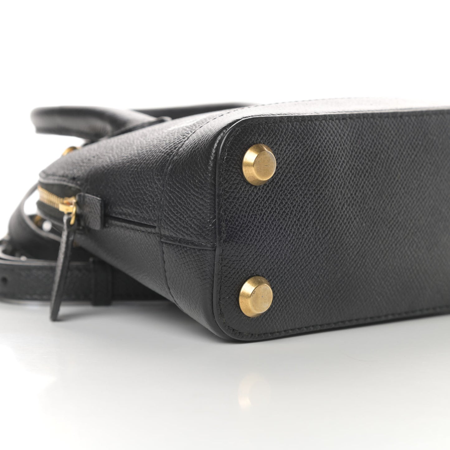 Signature Grained Calfskin XXS Ville Top Handle Bag Black White