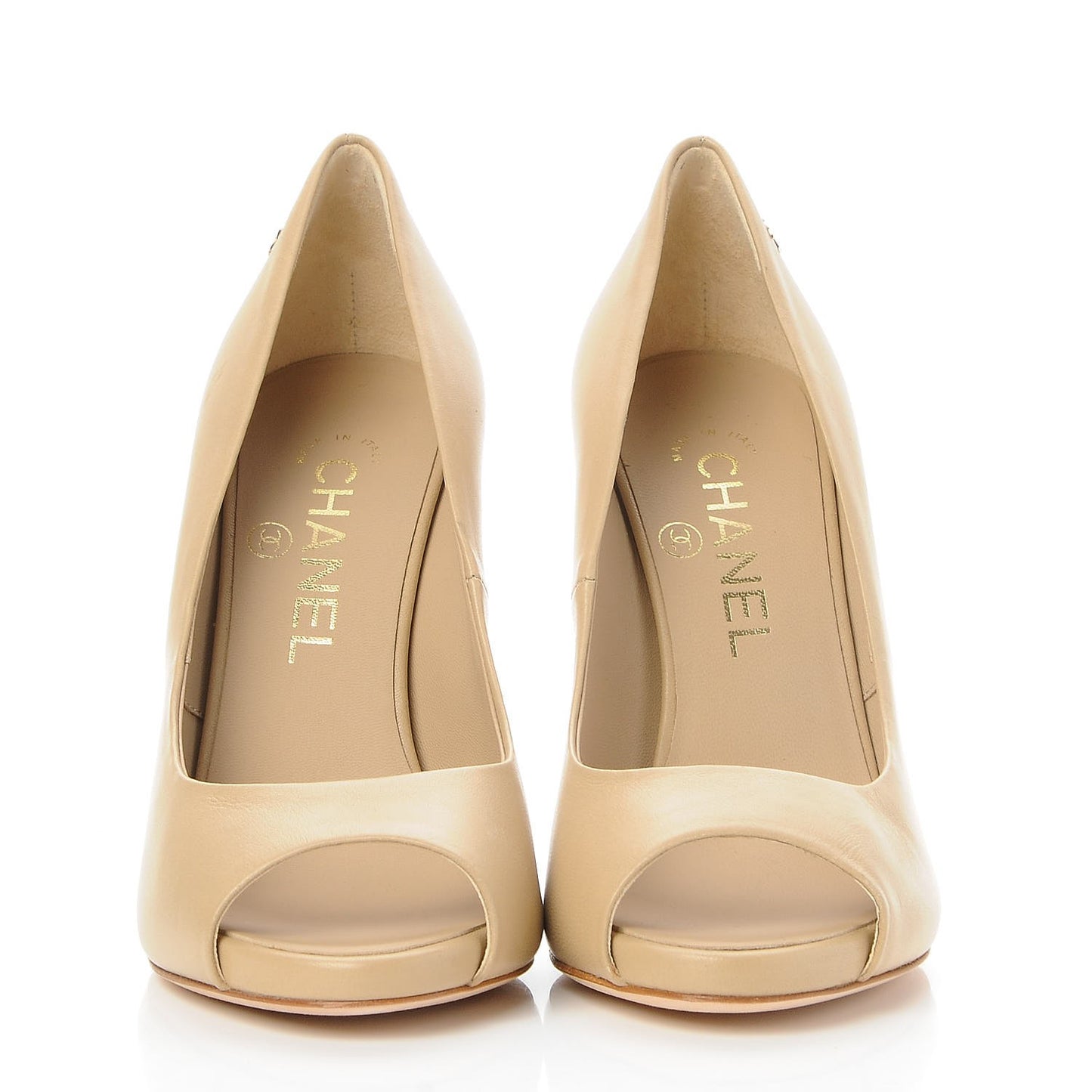 Lambskin Pearl Peep Toe Pumps 36.5 Beige