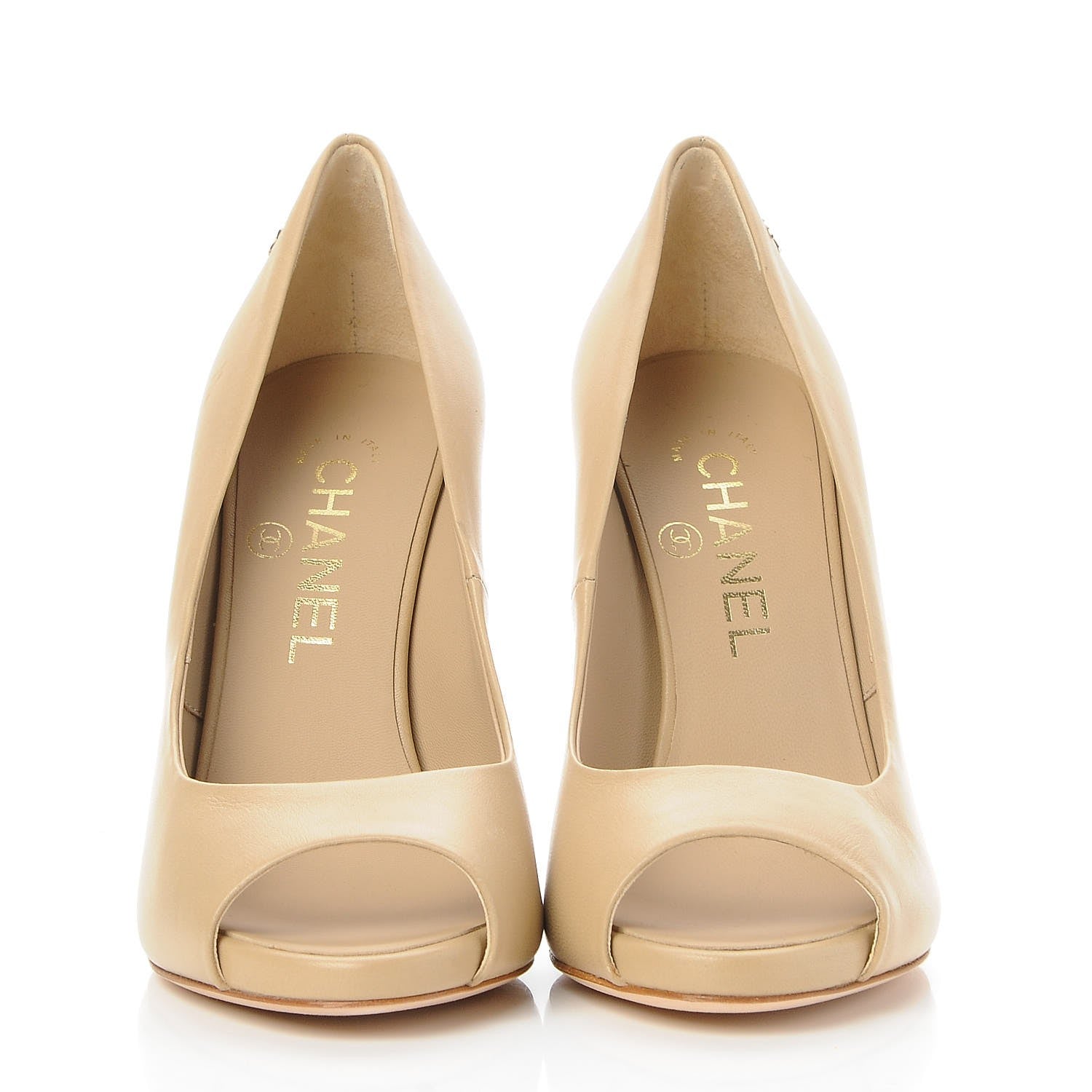 Chanel Lambskin Pearl Peep Toe Pumps 36.5 Beige 2 of 9