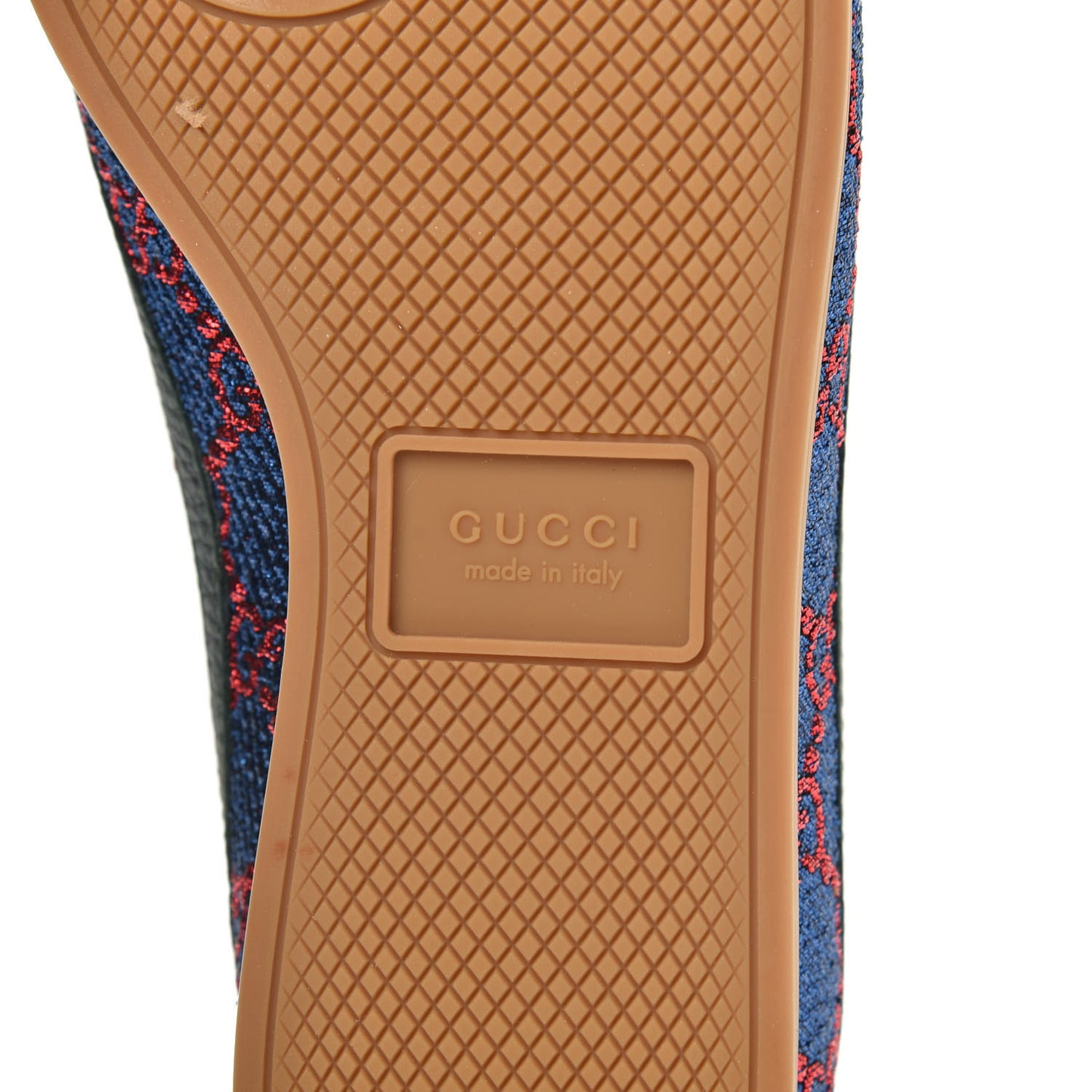 Lurex Calfskin Web GG Monogram Womens Falacer Sneakers 37.5 Iridescent Blue Iridescent Red Silver