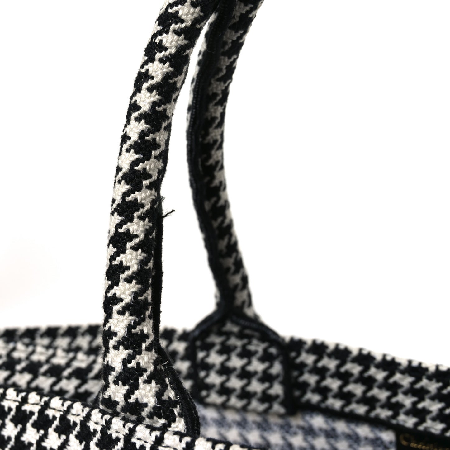 Canvas Houndstooth Embroidered Book Tote Black White