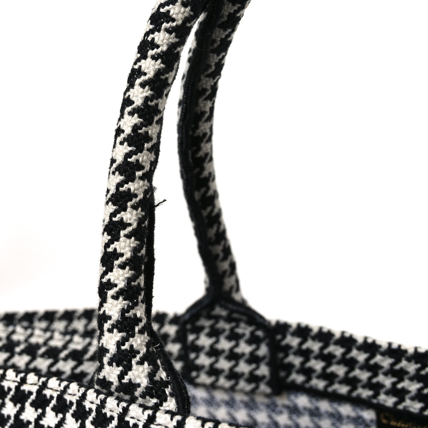 Christian Dior Canvas Houndstooth Embroidered Book Tote Black White 11 of 11