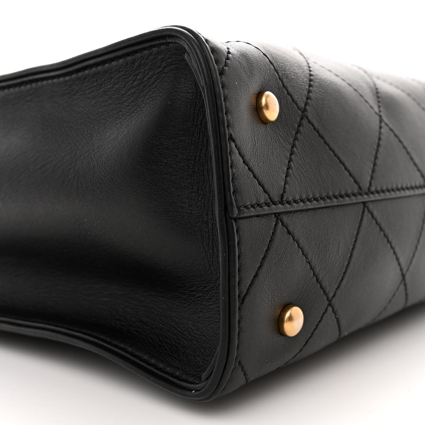 Calfskin Stitched Large Shopping Tote Black