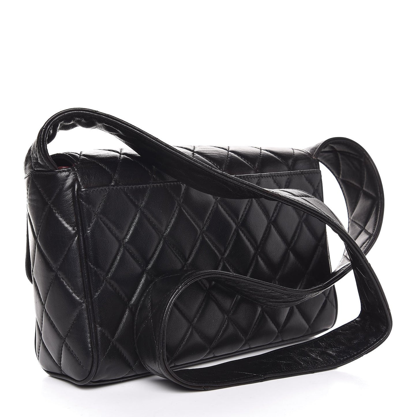 Lambskin Quilted CC Single Flap Shoulder Bag Black