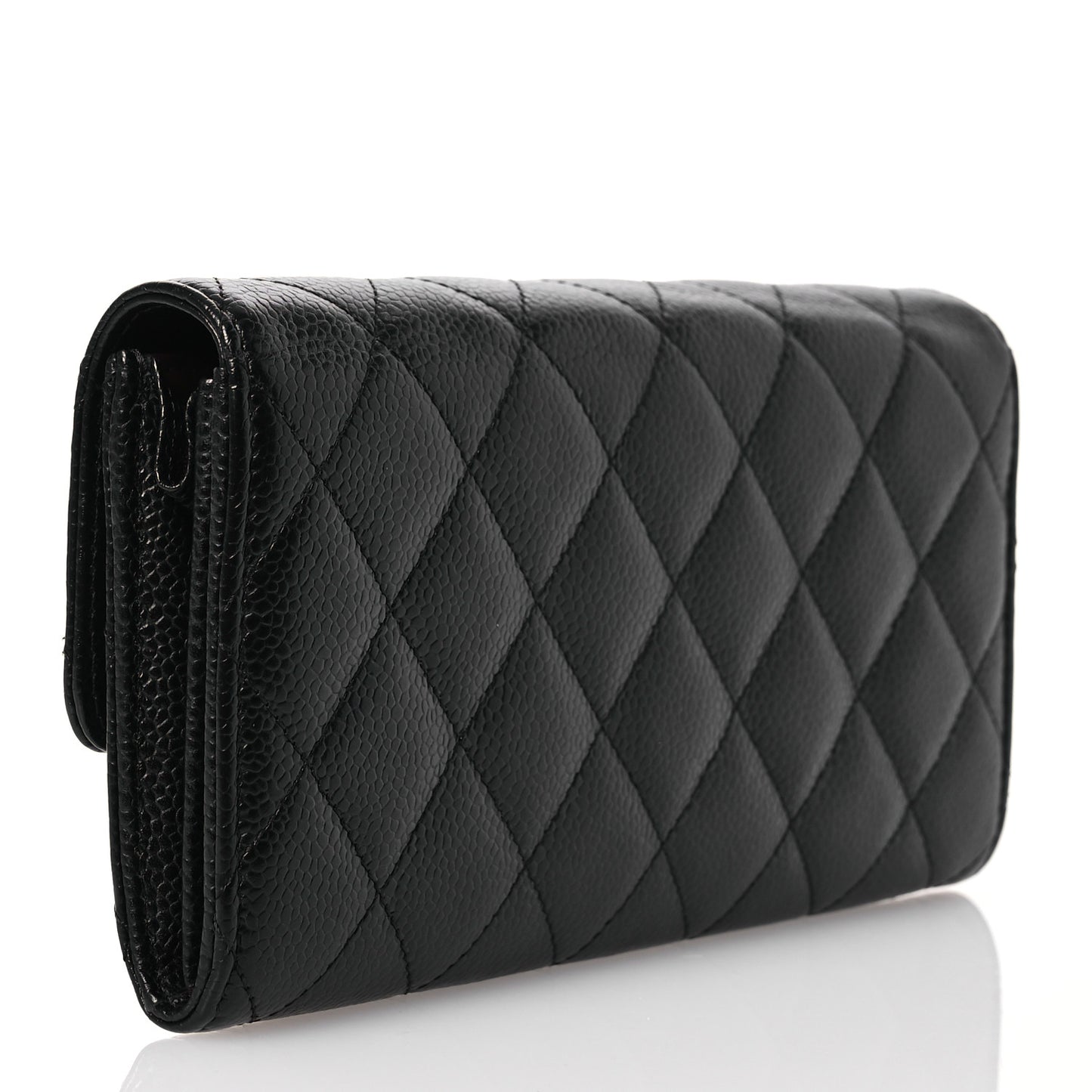 Caviar Quilted Large Gusset Flap Wallet Black