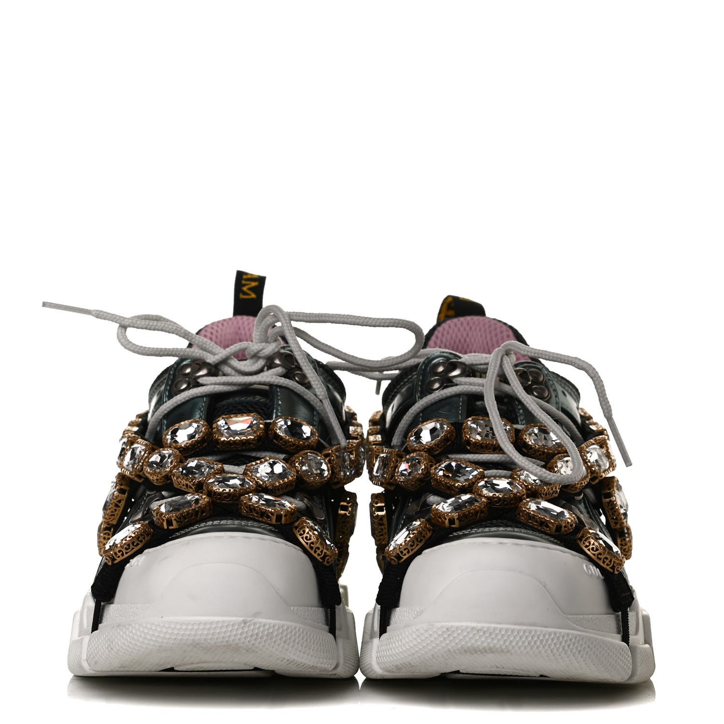 X SEGA Metallic Calfskin Removable Crystals Womens Flashtrek Sneakers 37.5 Lago Loess Silver