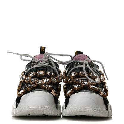 Gucci X SEGA Metallic Calfskin Removable Crystals Womens Flashtrek Sneakers 37.5 Lago Loess Silver 2 of 9