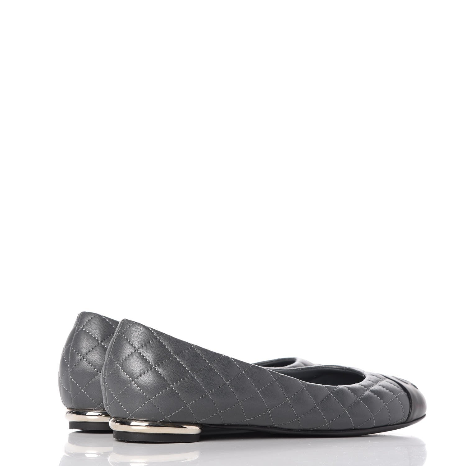 Chanel Lambskin Quilted CC Cap Toe Ballerina Flats 36 Grey Black 4 of 12