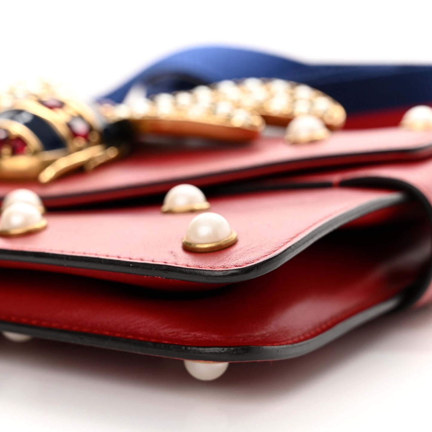 Nappa Pearl Studded Mini Queen Margaret Broadway Shoulder Bag Hibiscus Red