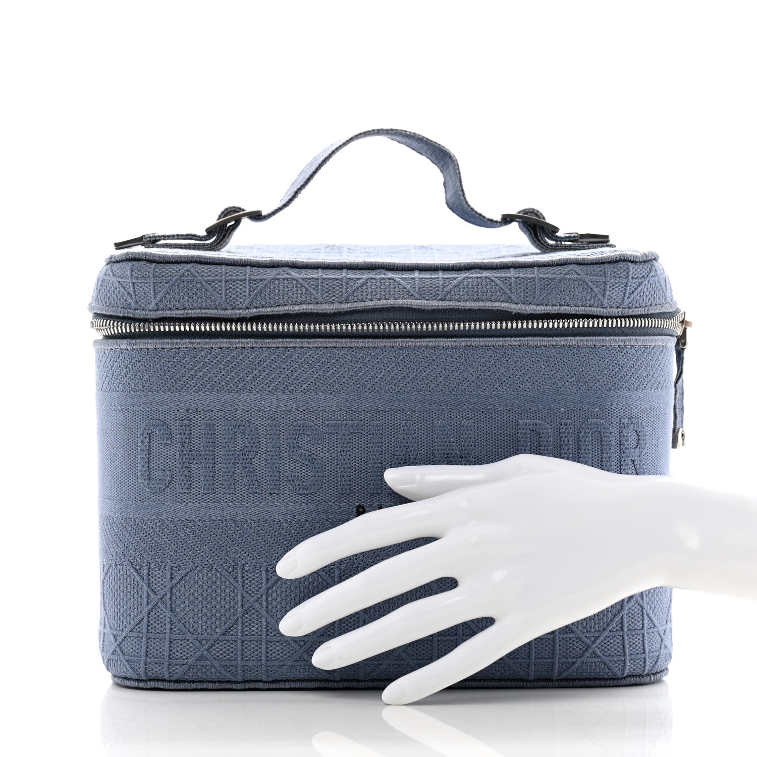 Christian Dior Canvas Embroidered Cannage Diortravel Vanity Case Blue 2 of 9