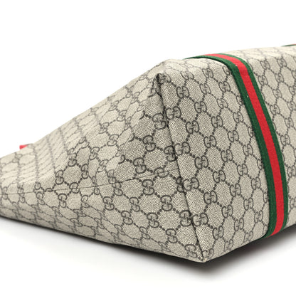 Gucci Tender GG Supreme Monogram Textured Dollar Calfskin Web Tote Beige Ebony New Acero 9 of 10