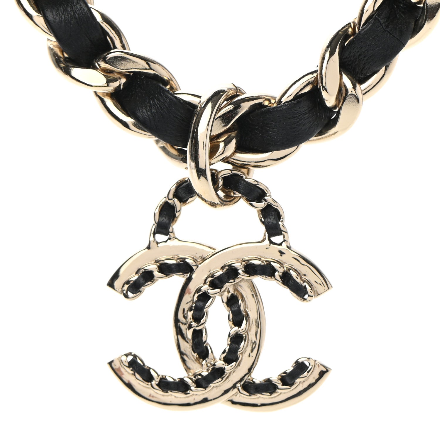 Chanel Metal Lambskin Chain CC Choker Necklace Black Gold 4 of 7