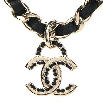 Chanel Metal Lambskin Chain CC Choker Necklace Black Gold 4 of 7